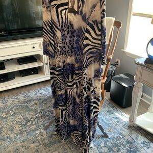 Attitudes by Renee Zebra Print Maxi Dress in Black, White, and Blue